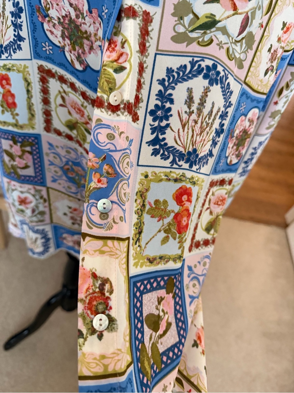 Rose & Olive Blue Multi Floral Patchwork Button-Down Shirt - Picture 5 of 12